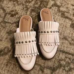 White slip on mules